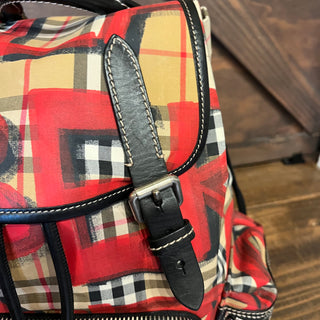 BURBERRY Large Vintage Check Graffiti Print Red Rucksack Backpack