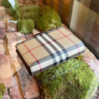 BURBERRY Compact Small Beige Check Canvas Wallet