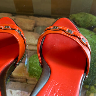 SALVATORE FERRAGAMO Orange Leather Wooden Heel Sandals SZ6.5US
