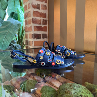TORY BURCH Marguerite Applique Wrap Leather Sandals SZ 8