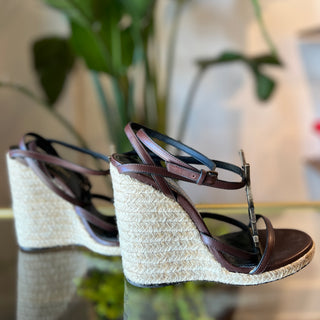 SAINT LAURENT Cassandra Wedge Espadrilles  SZ 37 1/2