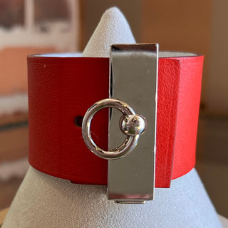 HERMES Red/White Leather Illusion Reversible Wrap Bracelet SZ PM