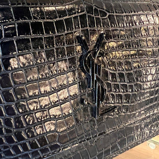 SAINT LAURENT Medium Monogram Sunset Black Crocodile Embossed Calfskin Shoulder Bag