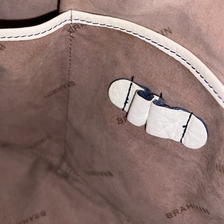 BRAHMIN Shoulder Bag Navy Blue Striped Leather Shoulder Bag