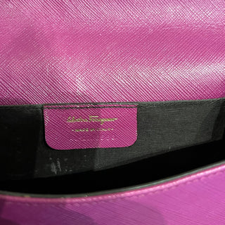 SALVATORE FERRAGAMO Vara Bow Purple Hammered Calfskin Leather Shoulder Bag