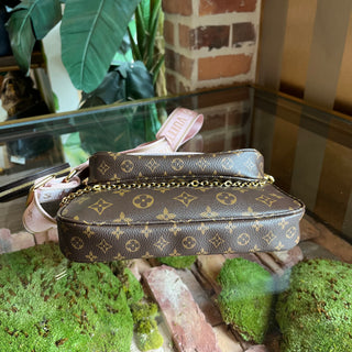 LOUIS VUITTON Multi Pochette Accessories Pink Brown Monogram Coated Canvas Crossbody Bag