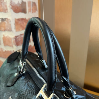 MCM Black Visetos Monogram Canvas Satchel Duffel