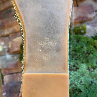 VALENTINO Metallic Gold Leather Rockstud Espadrilles Flats SZ 38 (US 8)
