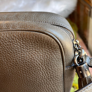 GUCCI Soho Disco Small Pewter Pebbled Leather Shoulder Bag