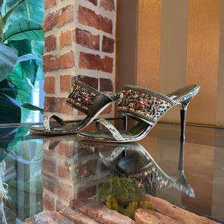 MANOLO BLAHNIK Green Leather Sequin Snake Heels SZ 36.5 (US 6.5)