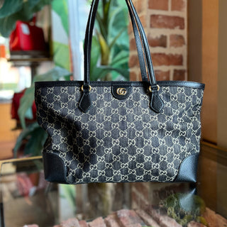 GUCCI Denim Ophidia Medium Black GG Denim Tote