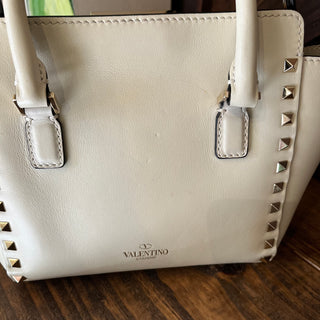 VALENTINO Trapeze Small White Calfskin Leather Rockstud Tote