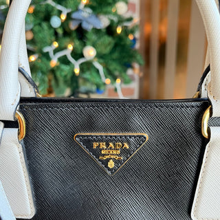 PRADA Convertible Bicolor Saffiano Leather Open Tote