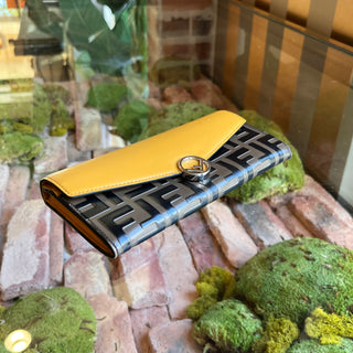 FENDI F Is Fendi Yellow Zucca Leather Continental Wallet