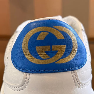 GUCCI GG White Web Perforated Leather Sneakers W/Blue SZ 35.5 (US 5.5)