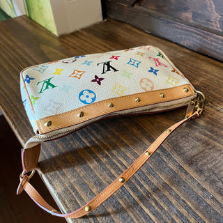 LOUIS VUITTON Takashi Murakami Pochette Accessories White Monogram Multicolor Shoulder Bag