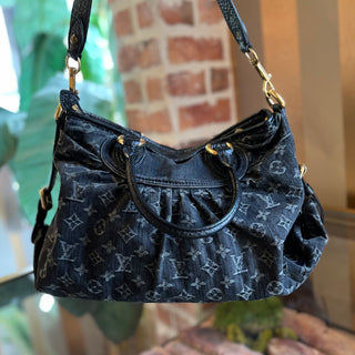 LOUIS VUITTON Neo Cabby MM Black Denim Monogram Shoulder Bag