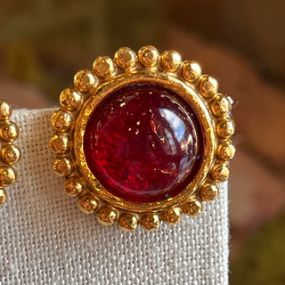 CHANEL Round Gold Tone Red Clip On Earrings
