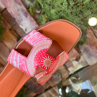 HERMES Oran Terracotta Calfskin Bandana Astrologie Sandals SZ39.5(9.5US)