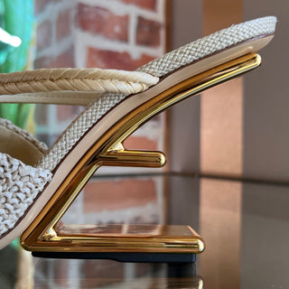 FENDI Woven Raffia Beige First Sandal Heels SZ 39 (US 9)