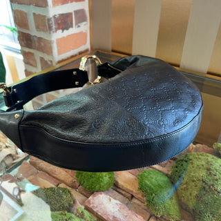 GUCCI Black Guccissima Half Moon Bamboo Ring Hobo Bag
