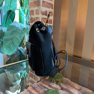 GUCCI Vintage Bamboo Black Suede Backpack