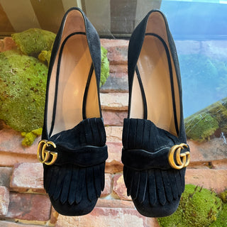 GUCCI Kid Scamosciato Black Suede Kitten Heels SZ 39.5 (US 9.5)