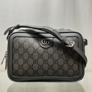 GUCCI Small Ophidia Black Graphite Grey GG Supreme Monogram Top Handle Bag