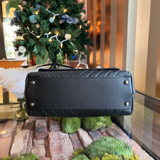 CHANEL Coco Handle Flap Small Black Caviar Chevron Quilted Shoulder Bag