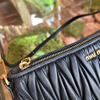 MIU MIU Black Matelasse Nappa Leather Shoulder Bag