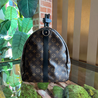 LOUIS VUITTON Macassar Keepall Bandouliere Brown Black Monogram Canvas Duffle Bag