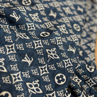LOUIS VUITTON "Since 1854" Blue Silk/Wool Scarf