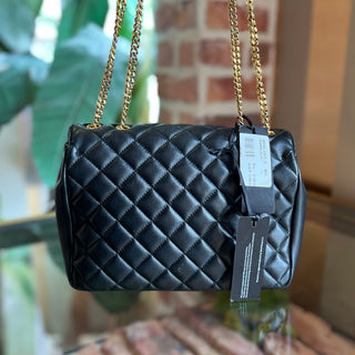 VERSACE Black Leather Quilted Flap Medusa Shoulder Bag