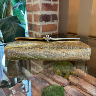 CHANEL Gold Crinkly Leather Clutch