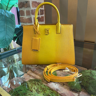 BURBERRY Frances Mini Yellow Lizard Embossed Leather Tote Bag