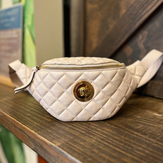 VERSACE Light Pink Quilted Nappa Leather Medusa Belt Bag