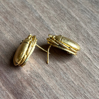 CHANEL Scarab Gold Tone Stud Earrings