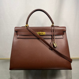 HERMES Kelly 35 Brulee Epsom Leather Vintage Top Handle Bag