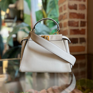 FENDI Peekaboo Mini White Leather Top Handle