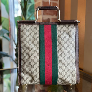 GUCCI Vintage Vertical GG Monogram Supreme Web Tote Top Handle Bag