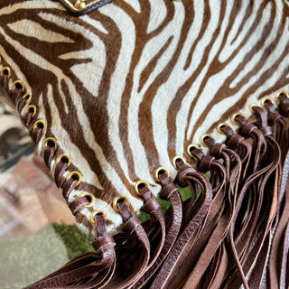 PRADA Zebra Brown Pony Hair Fringe Crossbody