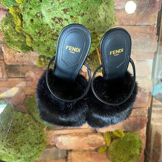 FENDI First Black Mink High Heeled Sandals SZ36(6US)