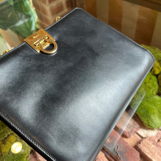 SALVATORE FERRAGAMO Vintage Black Leather Chain Clutch
