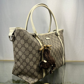 GUCCI GG Supreme Web White Joy Tote w/ Lulu French Poodle Charm