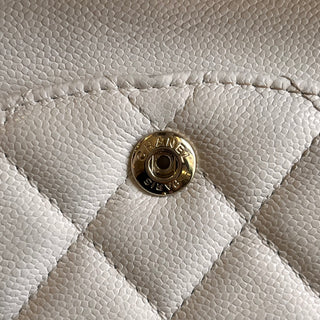 CHANEL Double Flap Medium White Caviar Leather Shoulder Bag