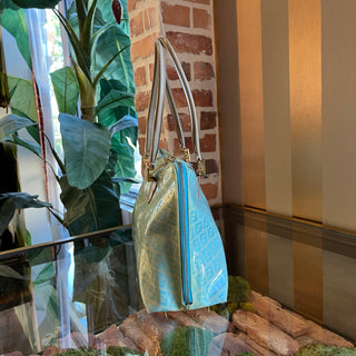 FENDI Light Blue Green Vintage Zucchino Coated Canvas Tote