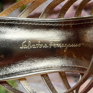 FERRAGAMO Jessa Metallic Gold Leather Caged Heels SZ 6