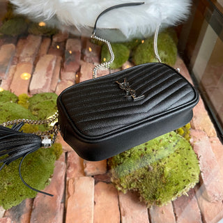 SAINT LAURENT Lou Camera Mini Black Grain de Poudre Matelassé Monogram Crossbody Bag