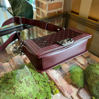 CHANEL Boy Burgundy Patent Leather Bag
