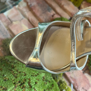 JIMMY CHOO Metallic Silver Leather Strappy Heels SZ40